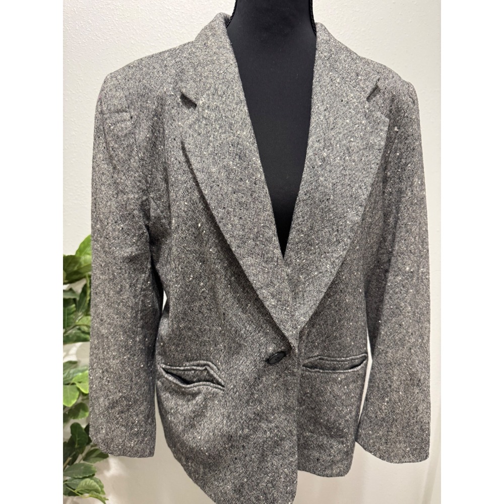 Vintage Pendleton Petite Gray Wool Tweed Blazer Jacket Single Button Size 14